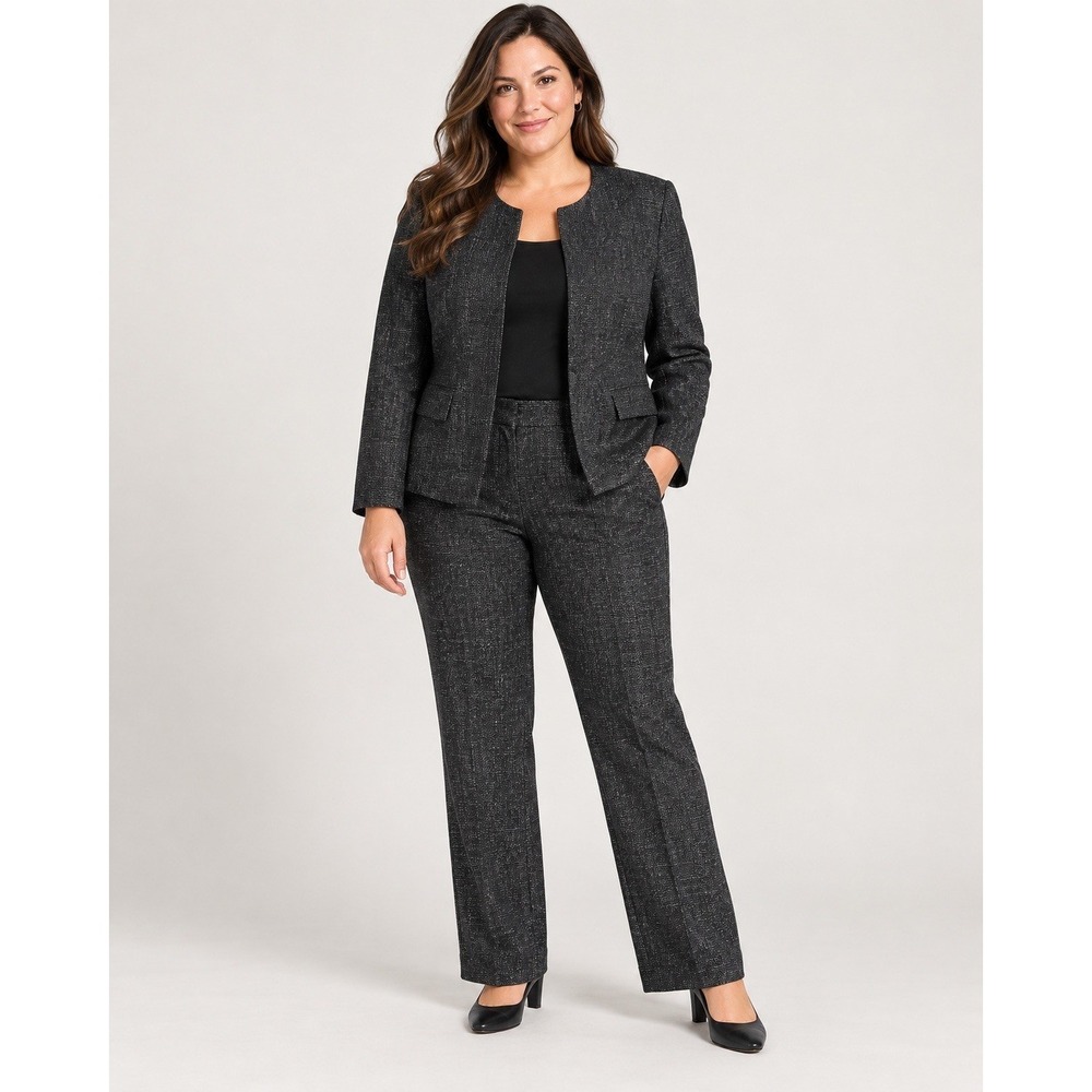 Ann Taylor Factory Pant Suit Set 14 Pants 16 Blazer Charcoal Office Workwear